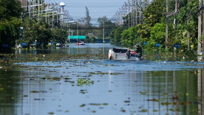 Transportation in flooding. Bangkok, Thailand.